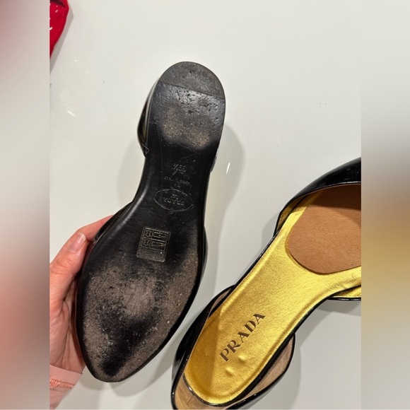 Prada classic black Patent Leather Peep Toe Ballet Flats size EU 39 USA 8.5 - Picture 4 of 9